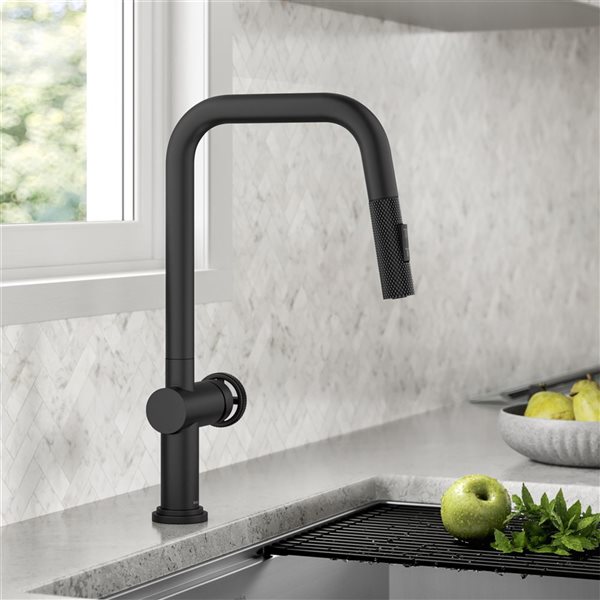 Kraus Urbix Deck Mount Matte Black Pull-Down Single Handle Kitchen Faucet