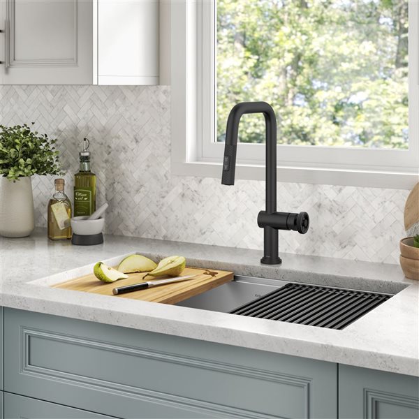 Kraus Urbix Deck Mount Matte Black Pull-Down Single Handle Kitchen Faucet