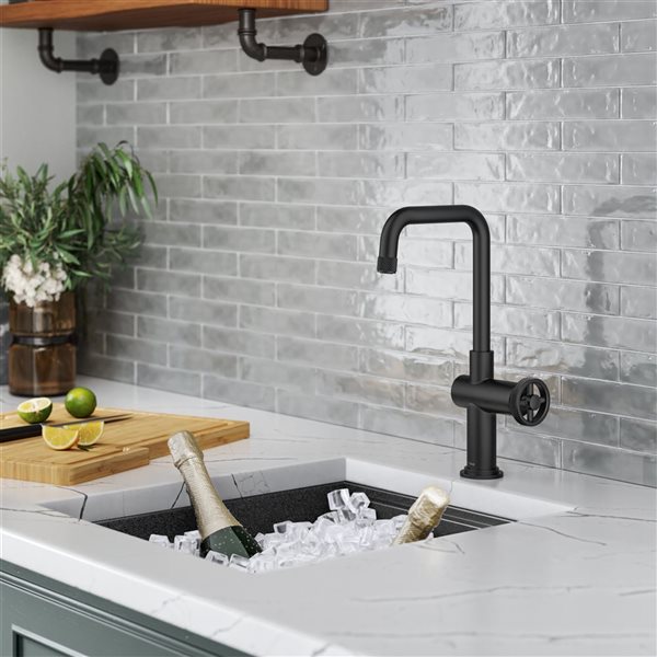 Kraus Urbix Deck Mount Matte Black Single Handle Kitchen Bar Faucet