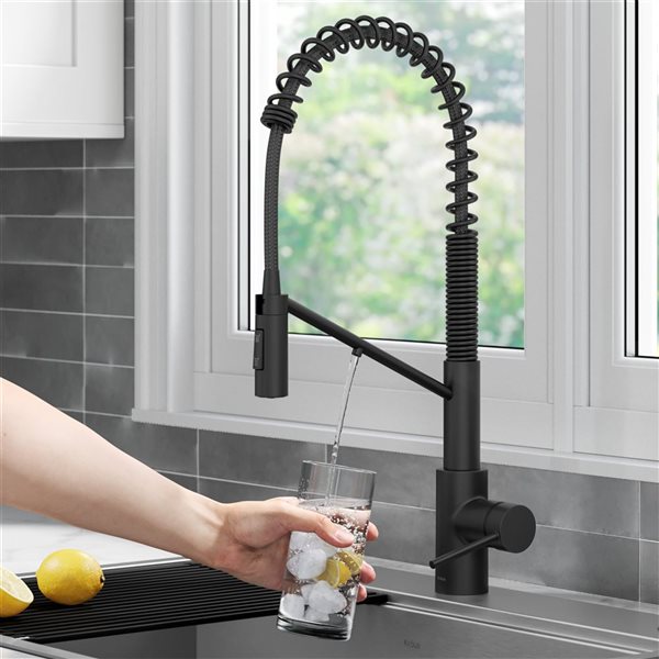 Kraus Oletto Deck Mount Matte Black Pull-Down Water Filter Kitchen Faucet