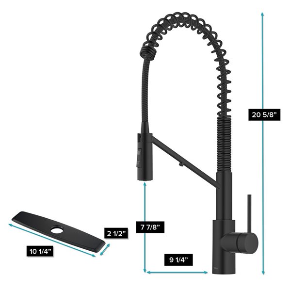Kraus Oletto Deck Mount Matte Black Pull-Down Water Filter Kitchen Faucet