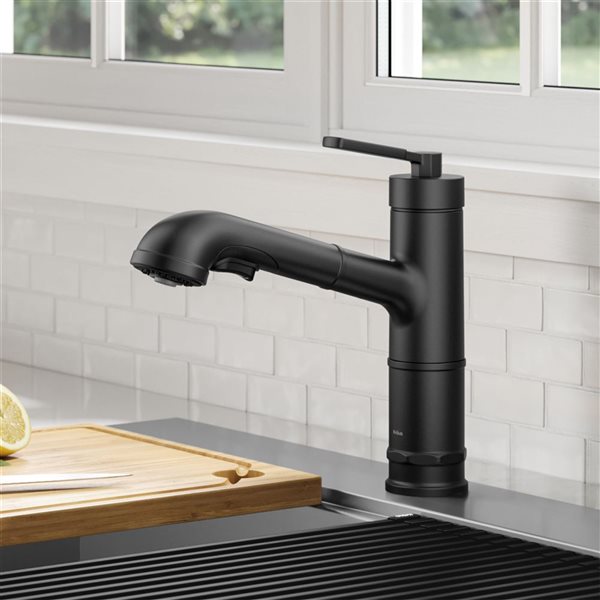 Kraus Allyn Deck Mount Matte Black Pull-Out Single Handle Kitchen Faucet