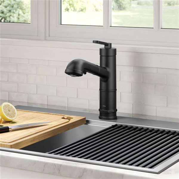 Kraus Allyn Deck Mount Matte Black Pull-Out Single Handle Kitchen Faucet