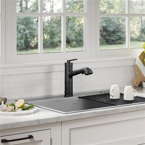 Kraus Allyn Deck Mount Matte Black Pull-Out Single Handle Kitchen Faucet