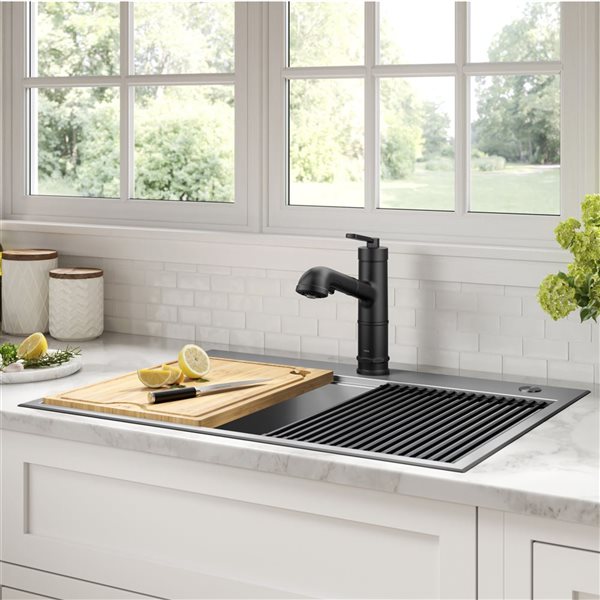 Kraus Allyn Deck Mount Matte Black Pull-Out Single Handle Kitchen Faucet