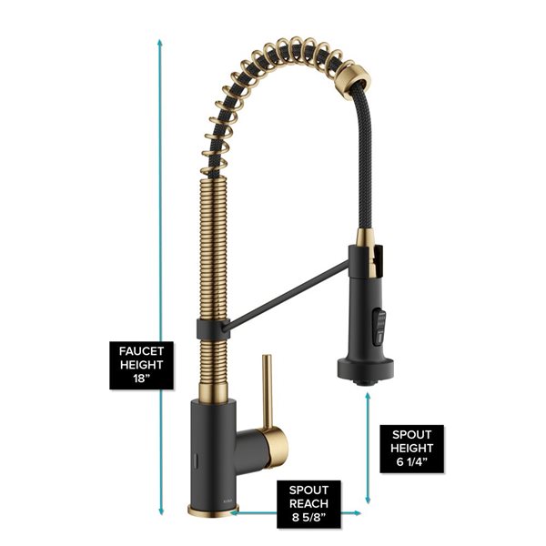 Kraus Bolden Deck Mount Brushed Brass/Matte Black Sensor Pull-Down Kitchen Faucet