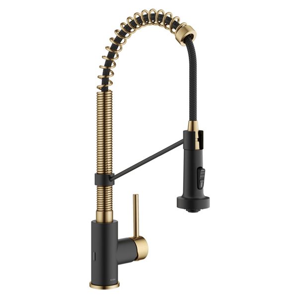 Kraus Bolden Deck Mount Brushed Brass/Matte Black Sensor Pull-Down Kitchen Faucet