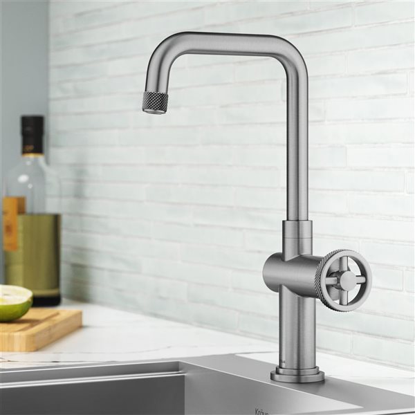 Kraus Urbix Deck Mount Spot-Free Stainless Steel Single Handle Kitchen Bar Faucet