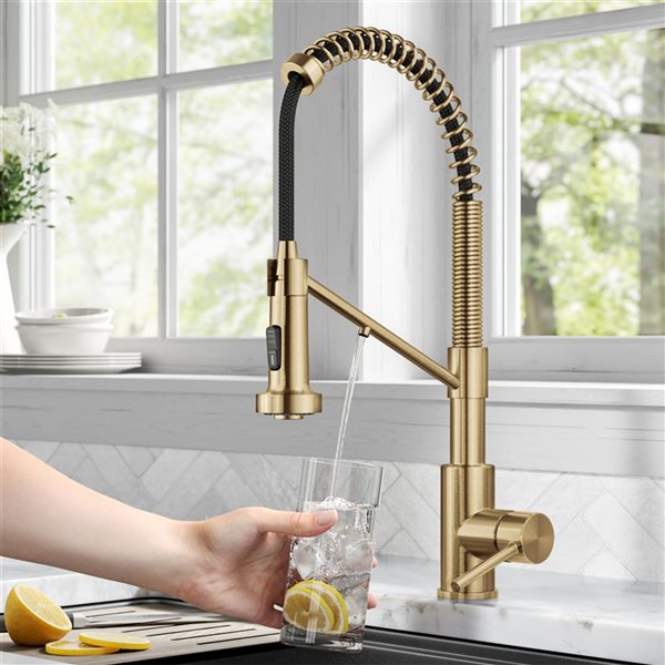 Kraus Bolden Deck Mount Brushed Brass Pull-Down Water Filter Kitchen Faucet