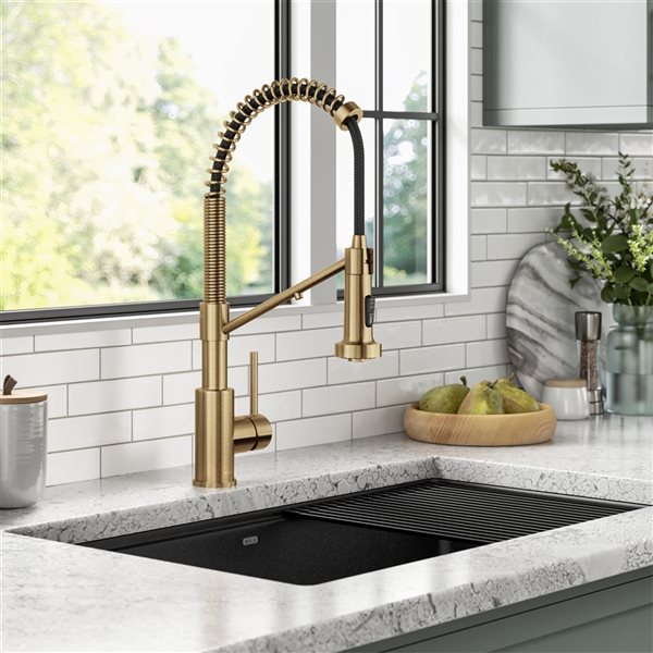 Kraus Bolden Deck Mount Brushed Brass Pull-Down Water Filter Kitchen Faucet