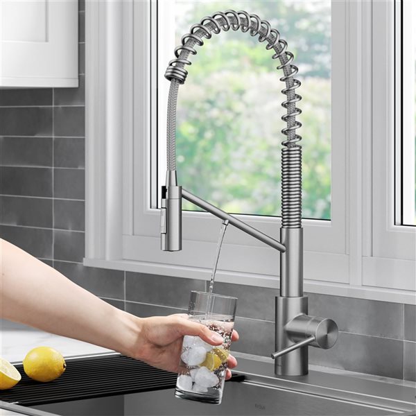 Kraus Oletto Deck Mount Spot-Free Stainless Steel Pull-Down Water Filter Kitchen Faucet