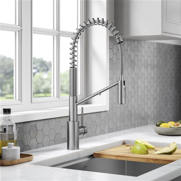 Kraus Oletto Deck Mount Spot-Free Stainless Steel Pull-Down Water Filter Kitchen Faucet