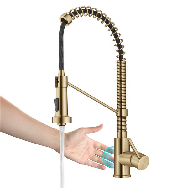 Kraus Bolden Deck Mount Brushed Brass Sensor Pull-Down Single Handle Kitchen Faucet