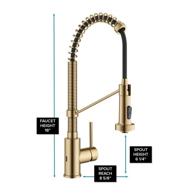 Kraus Bolden Deck Mount Brushed Brass Sensor Pull-Down Single Handle Kitchen Faucet