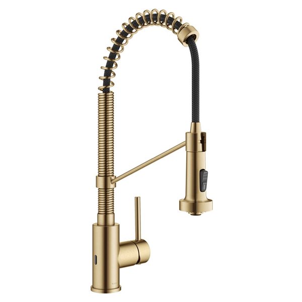 Kraus Bolden Deck Mount Brushed Brass Sensor Pull-Down Single Handle Kitchen Faucet