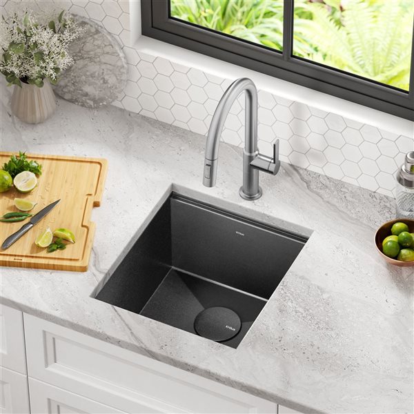 Kraus Kore Undermount 17-in x 19-in Gunmetal Single Bowl Workstation Kitchen Sink