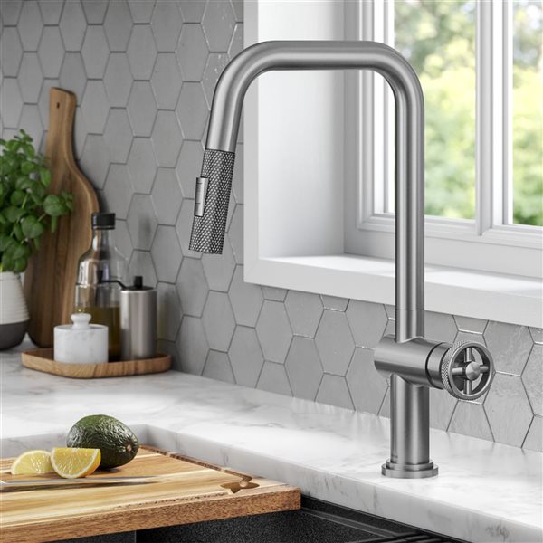 Kraus Urbix Deck Mount Spot-Free Stainless Steel Pull-Down Single Handle Kitchen Faucet