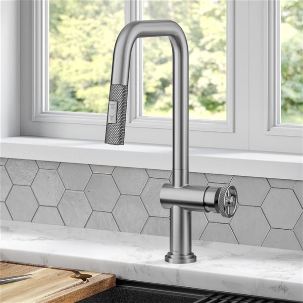 Kraus Urbix Deck Mount Spot-Free Stainless Steel Pull-Down Single Handle Kitchen Faucet