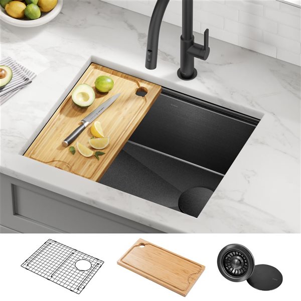 Kraus Kore Undermount 23-in x 19-in Gunmetal Single Bowl Workstation Kitchen Sink