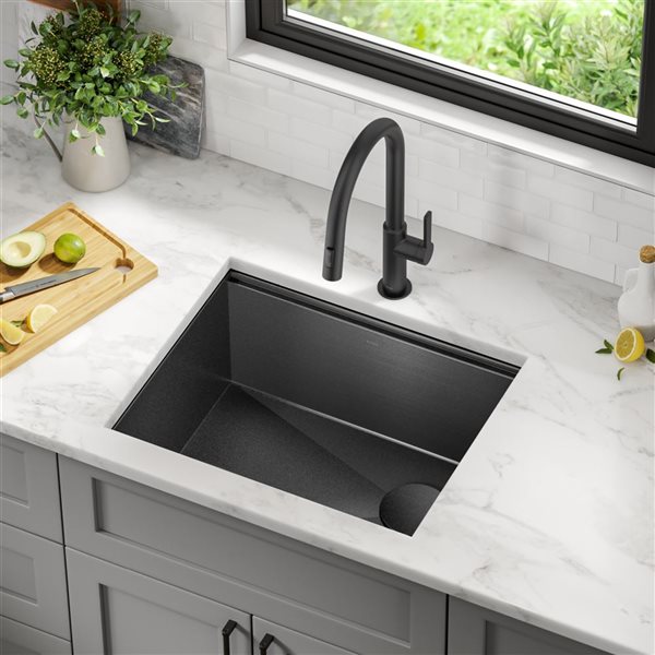 Kraus Kore Undermount 23-in x 19-in Gunmetal Single Bowl Workstation Kitchen Sink