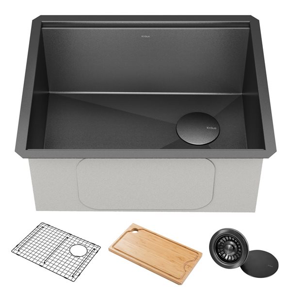 Kraus Kore Undermount 23-in x 19-in Gunmetal Single Bowl Workstation Kitchen Sink