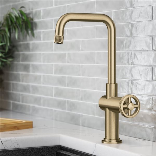 Kraus Urbix Deck Mount Brushed Gold Single Handle Kitchen Bar Faucet