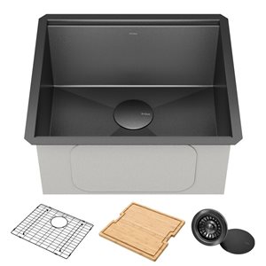 Kraus Kore Undermount 21-in x 19-in Gunmetal Single Bowl Workstation Kitchen Sink