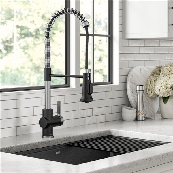 Kraus Britt Deck Mount Spot-Free Stainless Steel/Matte Black Pull-Down Kitchen Faucet