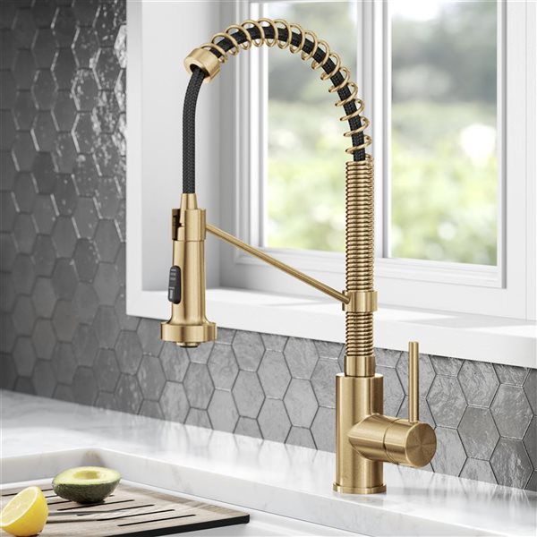 Kraus Bolden Deck Mount Brushed Brass Pull-Down Single Handle Kitchen Faucet