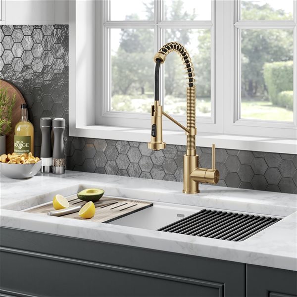 Kraus Bolden Deck Mount Brushed Brass Pull-Down Single Handle Kitchen Faucet