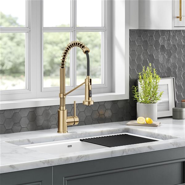 Kraus Bolden Deck Mount Brushed Brass Pull-Down Single Handle Kitchen Faucet