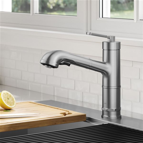 Kraus Allyn Deck Mount Spot-Free Stainless Steel Pull-Out Kitchen Faucet