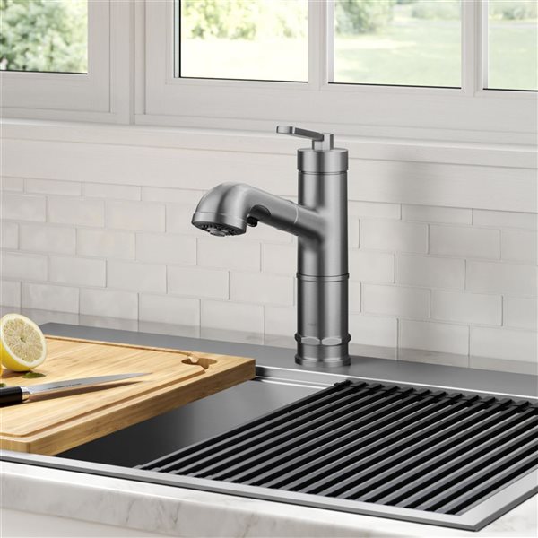 Kraus Allyn Deck Mount Spot-Free Stainless Steel Pull-Out Kitchen Faucet