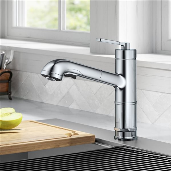 Kraus Allyn Deck Mount Chrome Pull-Out Single Handle Kitchen Faucet