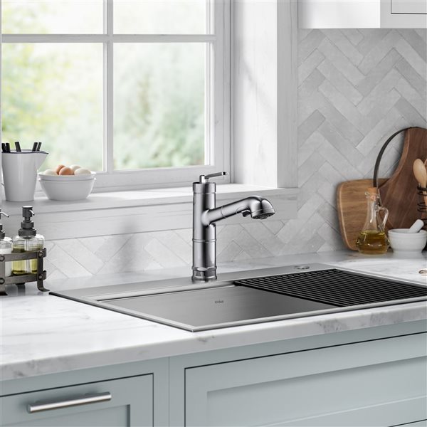 Kraus Allyn Deck Mount Chrome Pull-Out Single Handle Kitchen Faucet