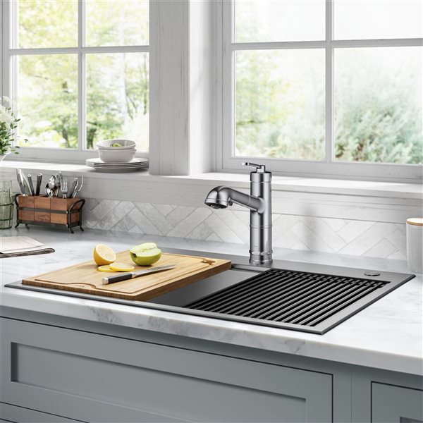 Kraus Allyn Deck Mount Chrome Pull-Out Single Handle Kitchen Faucet