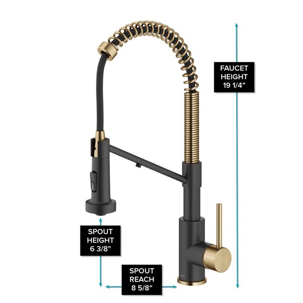 Kraus Bolden Deck Mount Brushed Brass/Matte Black Pull-Down Water Filter Kitchen Faucet