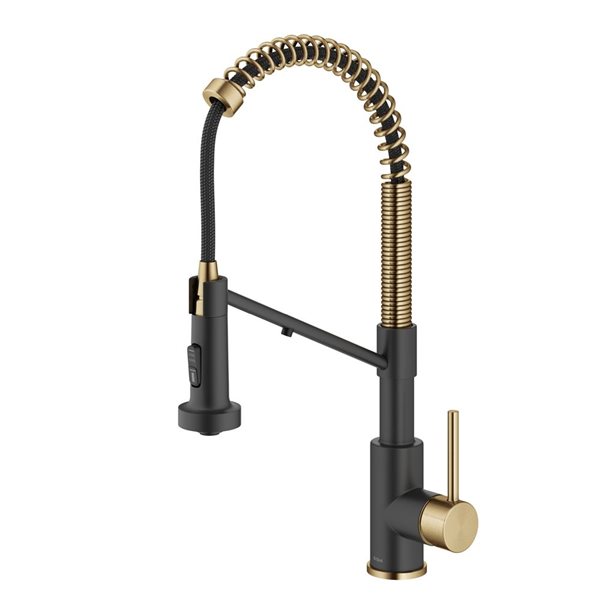 Kraus Bolden Deck Mount Brushed Brass/Matte Black Pull-Down Water Filter Kitchen Faucet