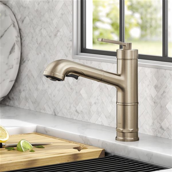 Kraus Allyn Deck Mount Spot-Free Antique Champagne Bronze Pull-Out Faucet