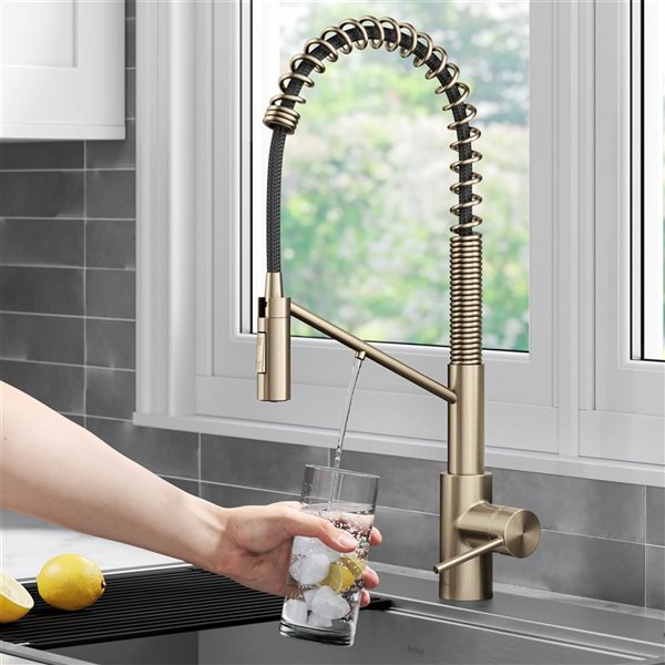 Kraus Oletto Deck Mount Spot-Free Antique Champagne Bronze Pull-Down Filter Faucet