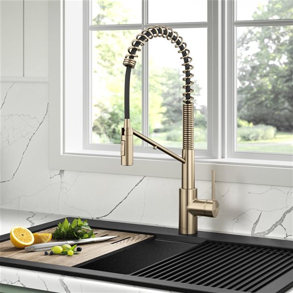 Kraus Oletto Deck Mount Spot-Free Antique Champagne Bronze Pull-Down Filter Faucet