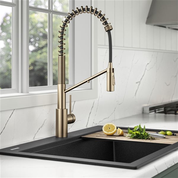 Kraus Oletto Deck Mount Spot-Free Antique Champagne Bronze Pull-Down Filter Faucet