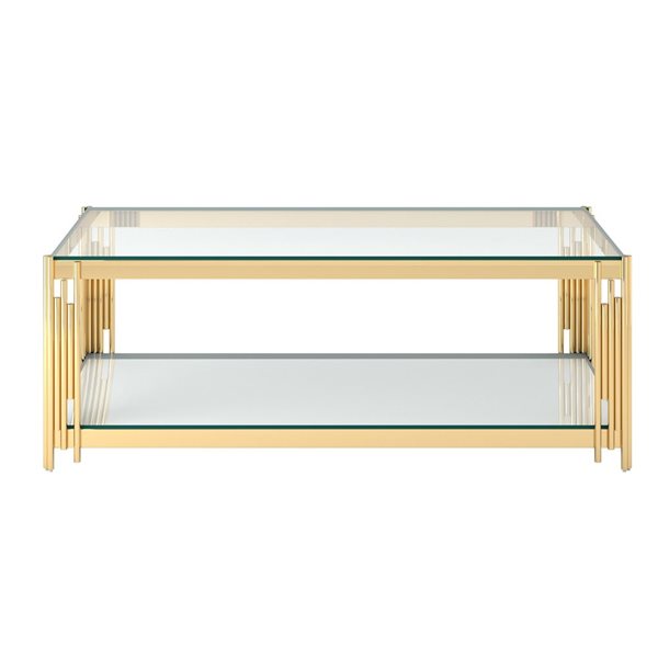 Table basse contemporaine rectangulaire en métal et en verre dorée de 23 po par !nspire