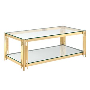 Table basse contemporaine rectangulaire en métal et en verre dorée de 23 po par !nspire