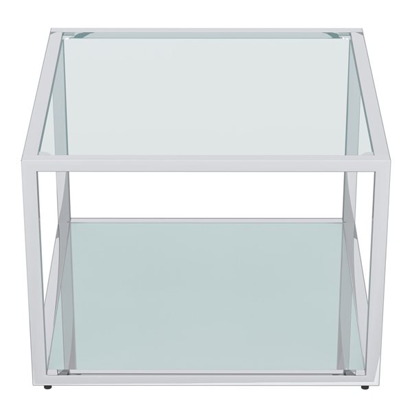 Table basse carrée contemporaine de 20 po en métal et en verre par !nspire, argent