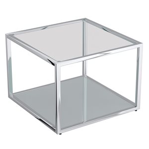 Table basse carrée contemporaine de 20 po en métal et en verre par !nspire, argent