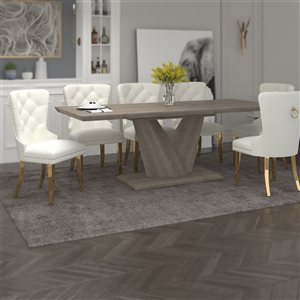 !nspire Oak Table with Ivory and Gold Chair 7-Piece Dining Set