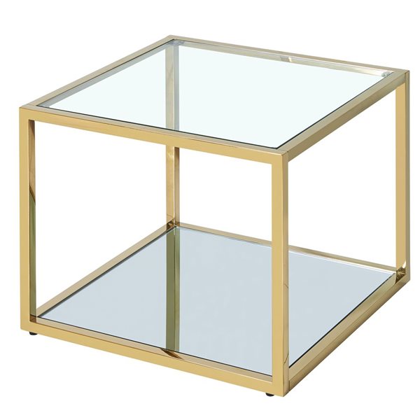 Table basse carrée contemporaine de 20 po en métal et en verre par !nspire, dorée