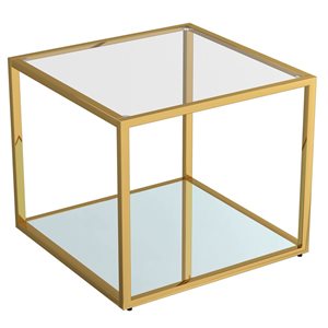 Table basse carrée contemporaine de 20 po en métal et en verre par !nspire, dorée