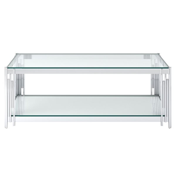 Table basse contemporaine rectangulaire en métal et en verre argent de 23 po par !nspire